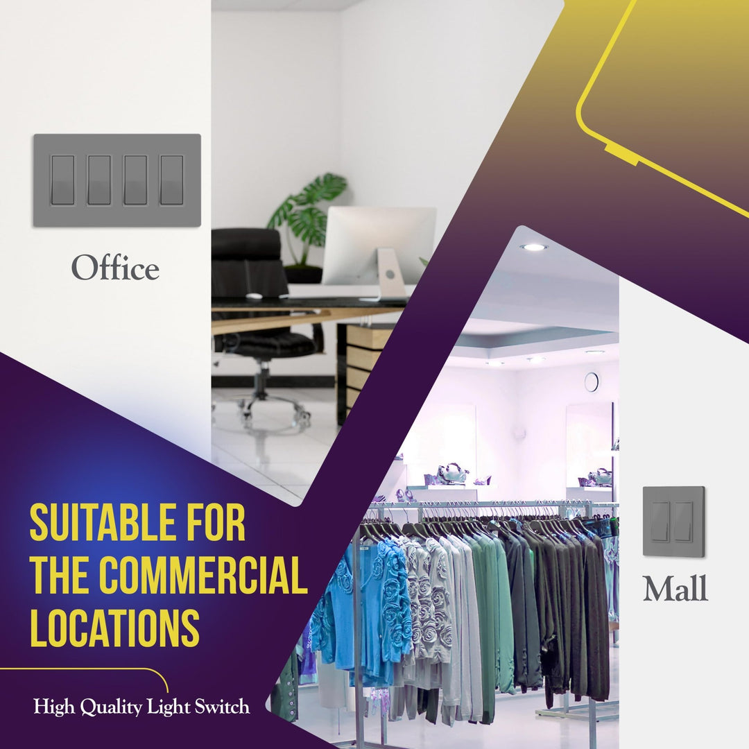 ENERLITES Decorator Paddle Light Switch with Wall Plates, Wall Decor Switch, Single Pole, 3 Wire, Grounding Screw, Residential Grade, 15A 120V/277V, UL Listed, White - DOKUTRONIX