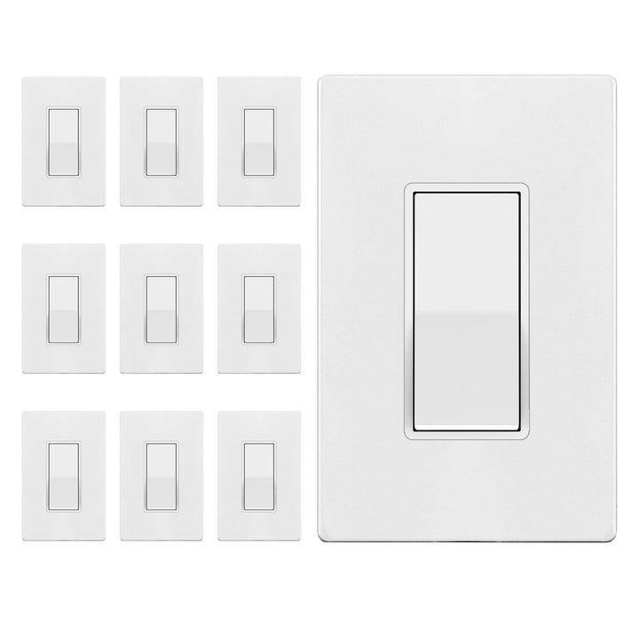ENERLITES Decorator Paddle Light Switch with Wall Plates, Wall Decor Switch, Single Pole, 3 Wire, Grounding Screw, Residential Grade, 15A 120V/277V, UL Listed, White - DOKUTRONIX