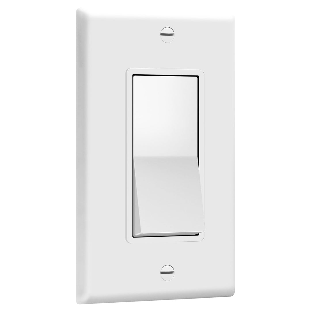 ENERLITES Decorator Paddle Light Switch with Wall Plates, Wall Decor Switch, Single Pole, 3 Wire, Grounding Screw, Residential Grade, 15A 120V/277V, UL Listed, White - DOKUTRONIX
