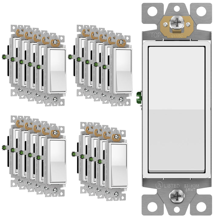 ENERLITES Decorator Paddle Light Switch with Wall Plates, Wall Decor Switch, Single Pole, 3 Wire, Grounding Screw, Residential Grade, 15A 120V/277V, UL Listed, White - DOKUTRONIX