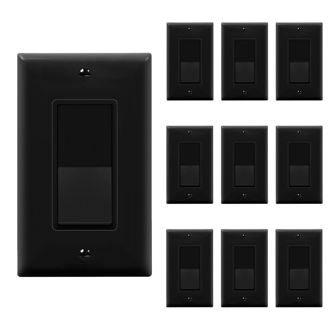 ENERLITES Decorator Paddle Light Switch with Wall Plates, Wall Decor Switch, Single Pole, 3 Wire, Grounding Screw, Residential Grade, 15A 120V/277V, UL Listed, White - DOKUTRONIX