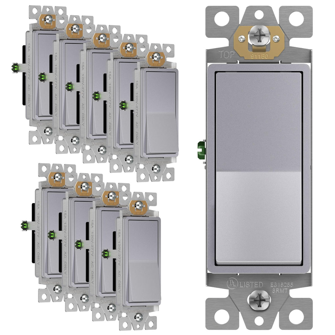 ENERLITES Decorator Paddle Light Switch with Wall Plates, Wall Decor Switch, Single Pole, 3 Wire, Grounding Screw, Residential Grade, 15A 120V/277V, UL Listed, White - DOKUTRONIX
