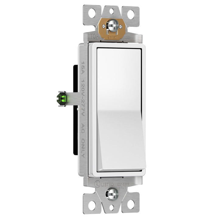 ENERLITES Decorator Paddle Light Switch with Wall Plates, Wall Decor Switch, Single Pole, 3 Wire, Grounding Screw, Residential Grade, 15A 120V/277V, UL Listed, White - DOKUTRONIX