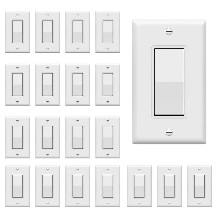 ENERLITES Decorator Paddle Light Switch with Wall Plates, Wall Decor Switch, Single Pole, 3 Wire, Grounding Screw, Residential Grade, 15A 120V/277V, UL Listed, White - DOKUTRONIX