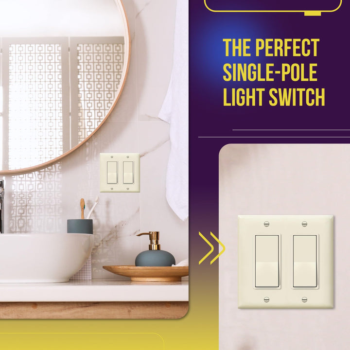 ENERLITES Decorator Paddle Light Switch with Wall Plates, Wall Decor Switch, Single Pole, 3 Wire, Grounding Screw, Residential Grade, 15A 120V/277V, UL Listed, White - DOKUTRONIX