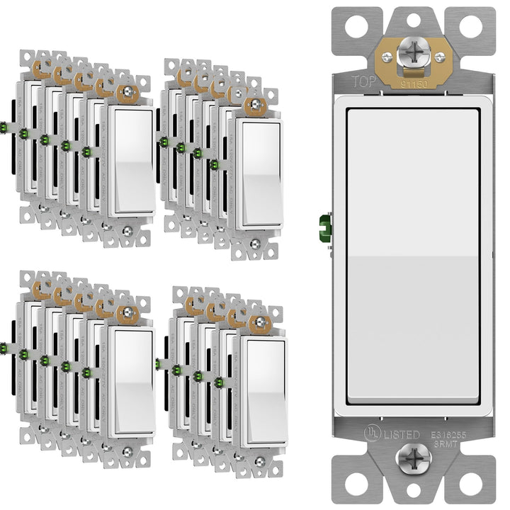 ENERLITES Decorator Paddle Light Switch with Wall Plates, Wall Decor Switch, Single Pole, 3 Wire, Grounding Screw, Residential Grade, 15A 120V/277V, UL Listed, White - DOKUTRONIX