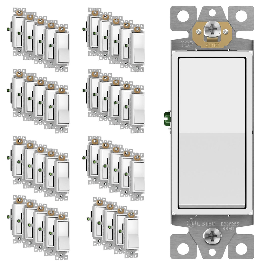 ENERLITES Decorator Paddle Light Switch with Wall Plates, Wall Decor Switch, Single Pole, 3 Wire, Grounding Screw, Residential Grade, 15A 120V/277V, UL Listed, White - DOKUTRONIX