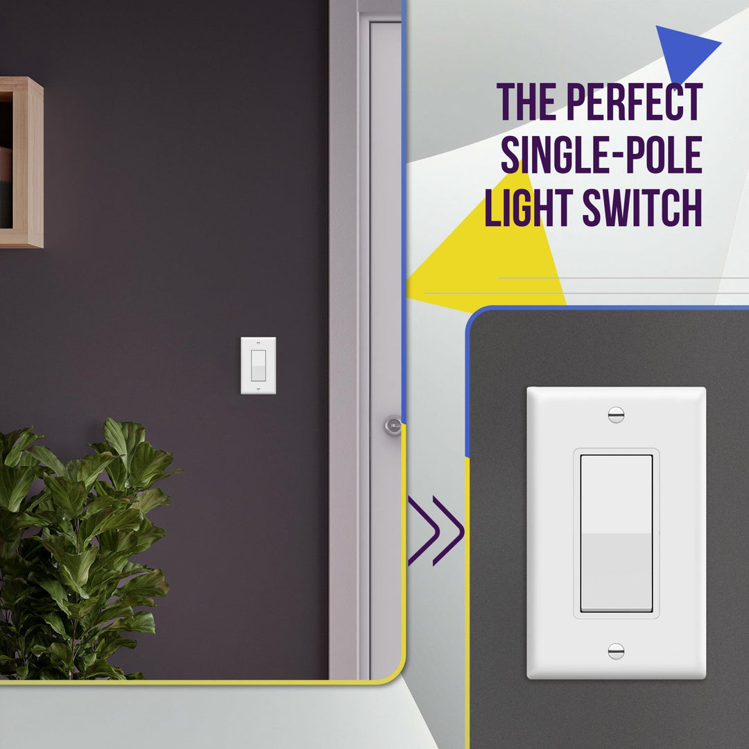 ENERLITES Decorator Paddle Light Switch with Wall Plates, Wall Decor Switch, Single Pole, 3 Wire, Grounding Screw, Residential Grade, 15A 120V/277V, UL Listed, White - DOKUTRONIX