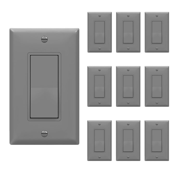 ENERLITES Decorator Paddle Light Switch with Wall Plates, Wall Decor Switch, Single Pole, 3 Wire, Grounding Screw, Residential Grade, 15A 120V/277V, UL Listed, White - DOKUTRONIX