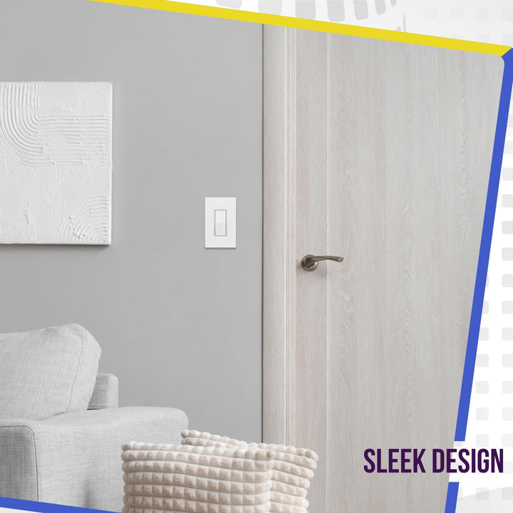 ENERLITES Decorator Paddle Light Switch with Wall Plates, Wall Decor Switch, Single Pole, 3 Wire, Grounding Screw, Residential Grade, 15A 120V/277V, UL Listed, White - DOKUTRONIX