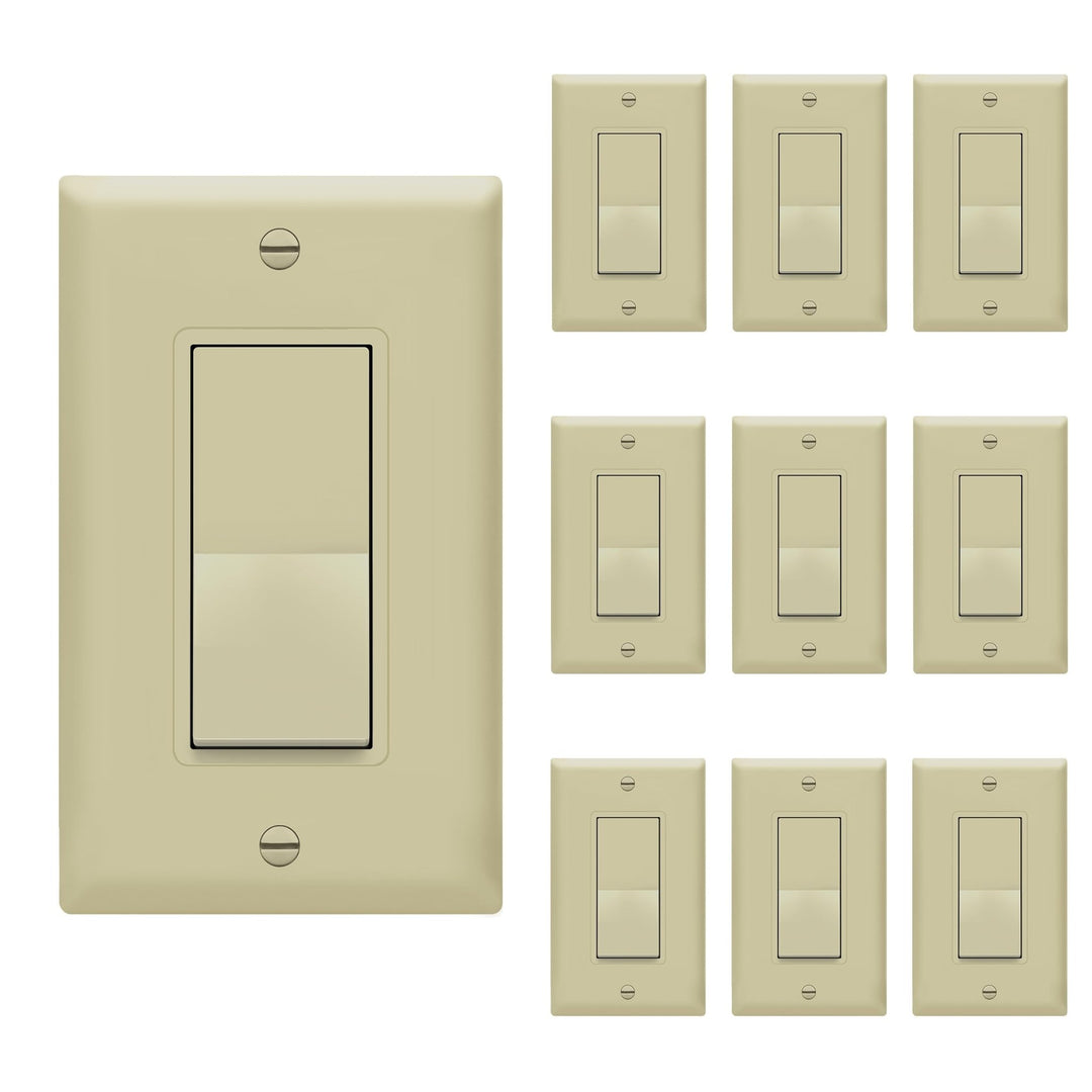 ENERLITES Decorator Paddle Light Switch with Wall Plates, Wall Decor Switch, Single Pole, 3 Wire, Grounding Screw, Residential Grade, 15A 120V/277V, UL Listed, White - DOKUTRONIX