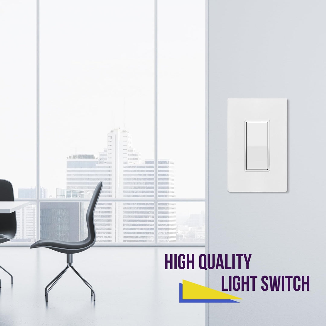 ENERLITES Decorator Paddle Light Switch with Wall Plates, Wall Decor Switch, Single Pole, 3 Wire, Grounding Screw, Residential Grade, 15A 120V/277V, UL Listed, White - DOKUTRONIX