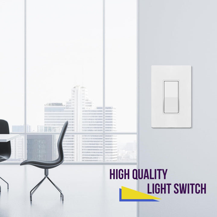 ENERLITES Decorator Paddle Light Switch with Wall Plates, Wall Decor Switch, Single Pole, 3 Wire, Grounding Screw, Residential Grade, 15A 120V/277V, UL Listed, White - DOKUTRONIX