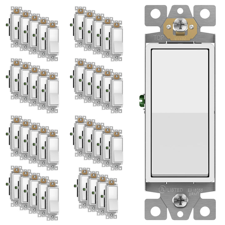 ENERLITES Decorator Paddle Light Switch with Wall Plates, Wall Decor Switch, Single Pole, 3 Wire, Grounding Screw, Residential Grade, 15A 120V/277V, UL Listed, White - DOKUTRONIX