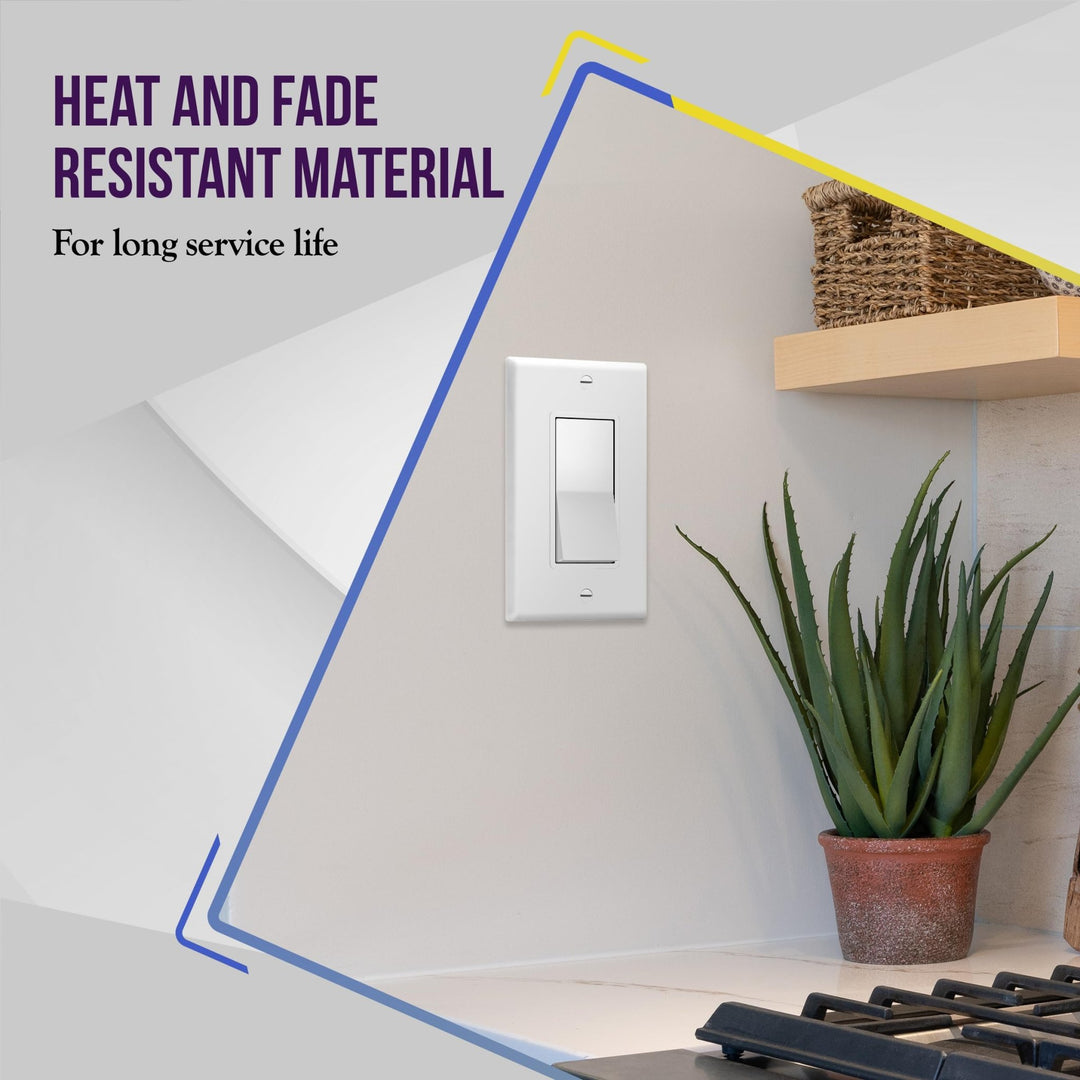 ENERLITES Decorator Paddle Light Switch with Wall Plates, Wall Decor Switch, Single Pole, 3 Wire, Grounding Screw, Residential Grade, 15A 120V/277V, UL Listed, White - DOKUTRONIX