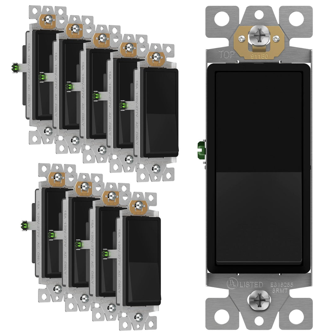 ENERLITES Decorator Paddle Light Switch with Wall Plates, Wall Decor Switch, Single Pole, 3 Wire, Grounding Screw, Residential Grade, 15A 120V/277V, UL Listed, White - DOKUTRONIX