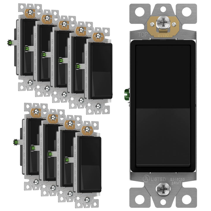 ENERLITES Decorator Paddle Light Switch with Wall Plates, Wall Decor Switch, Single Pole, 3 Wire, Grounding Screw, Residential Grade, 15A 120V/277V, UL Listed, White - DOKUTRONIX