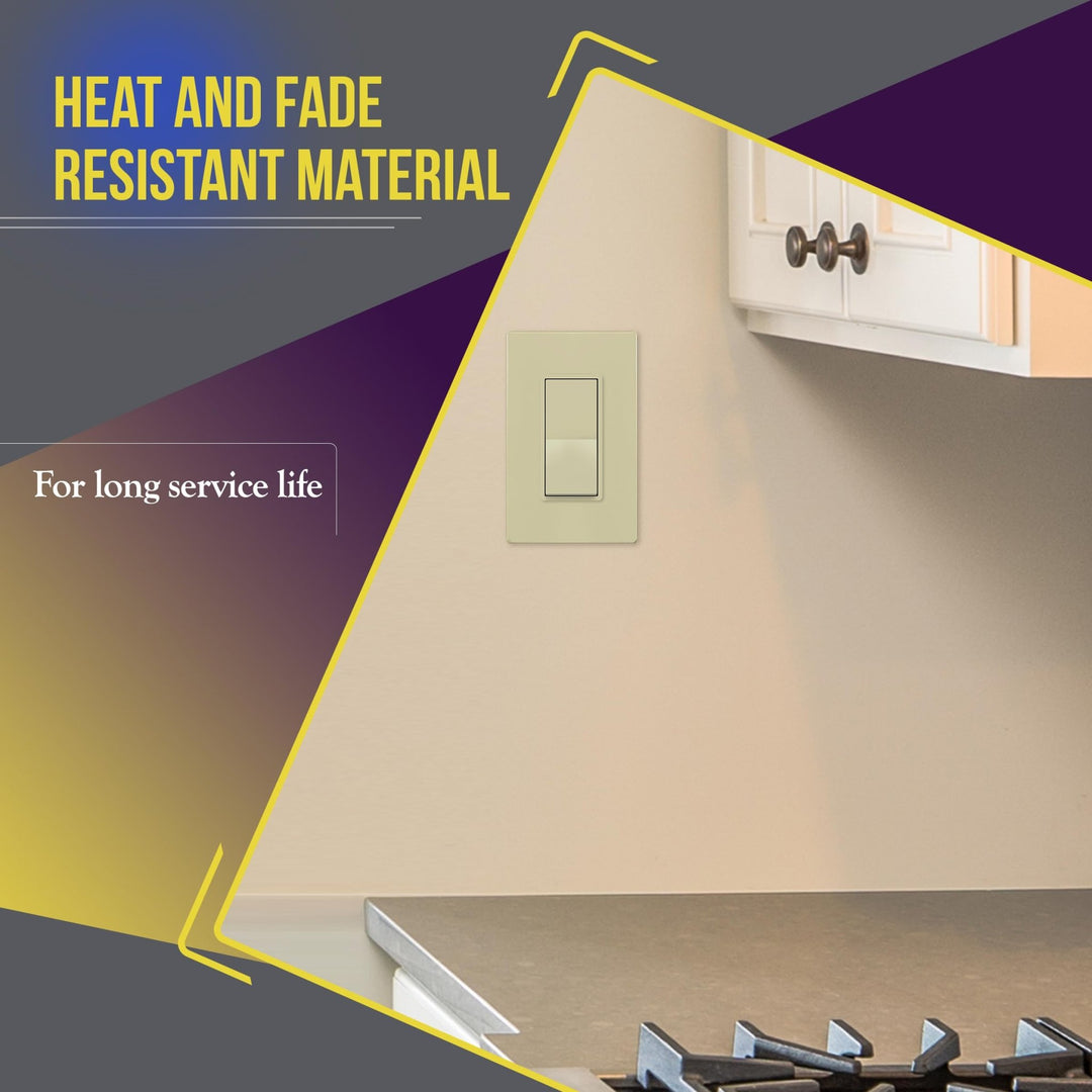 ENERLITES Decorator Paddle Light Switch with Wall Plates, Wall Decor Switch, Single Pole, 3 Wire, Grounding Screw, Residential Grade, 15A 120V/277V, UL Listed, White - DOKUTRONIX