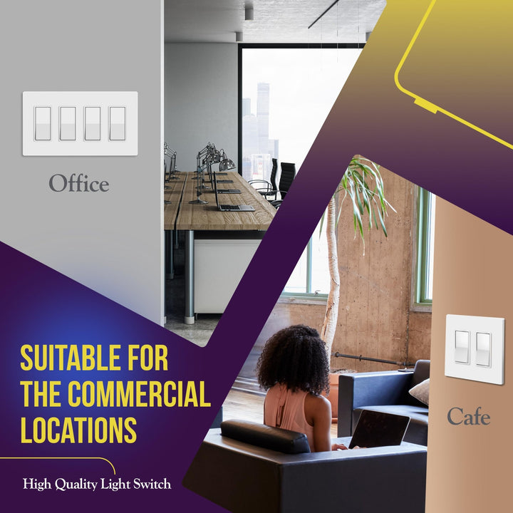 ENERLITES Decorator Paddle Light Switch with Wall Plates, Wall Decor Switch, Single Pole, 3 Wire, Grounding Screw, Residential Grade, 15A 120V/277V, UL Listed, White - DOKUTRONIX