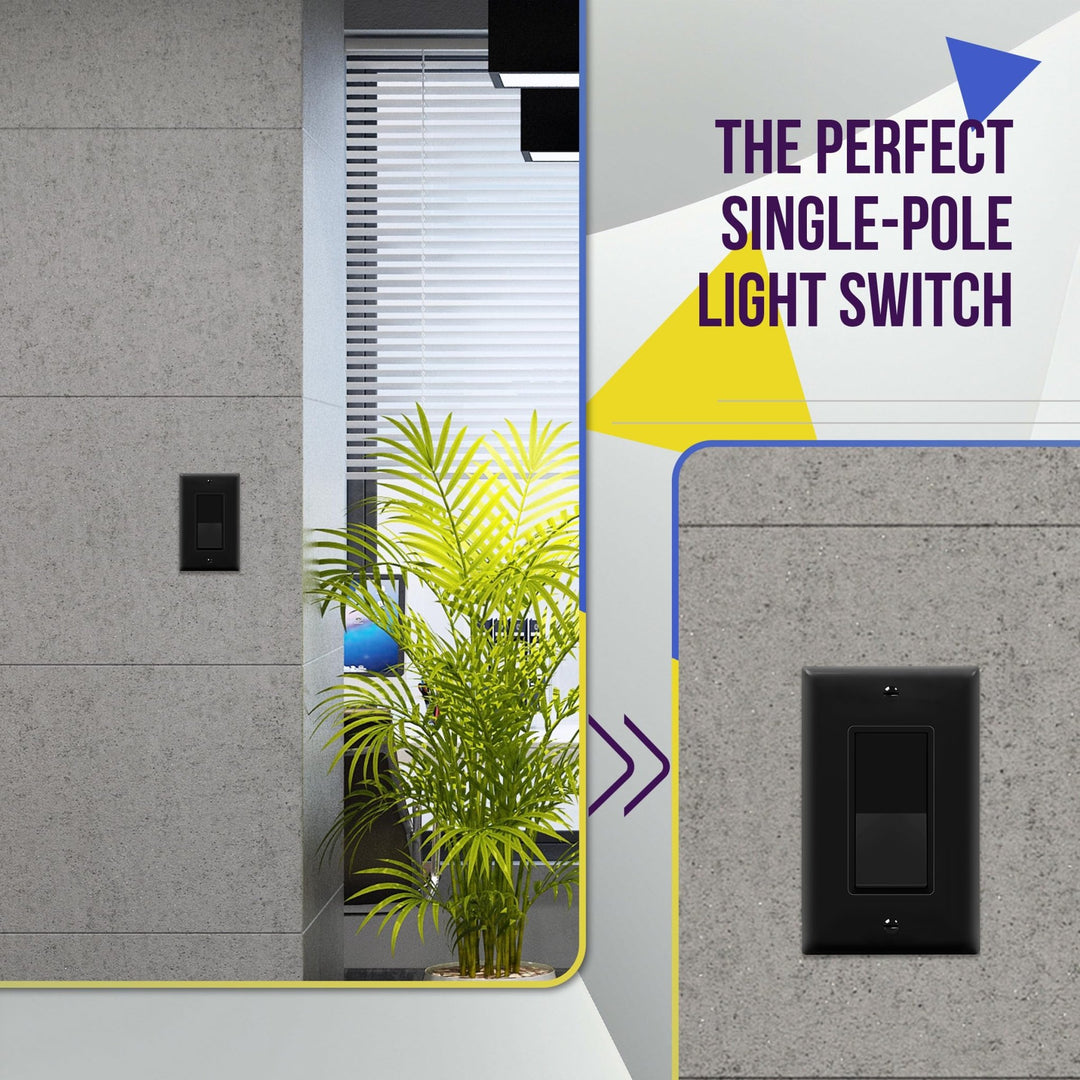 ENERLITES Decorator Paddle Light Switch with Wall Plates, Wall Decor Switch, Single Pole, 3 Wire, Grounding Screw, Residential Grade, 15A 120V/277V, UL Listed, White - DOKUTRONIX