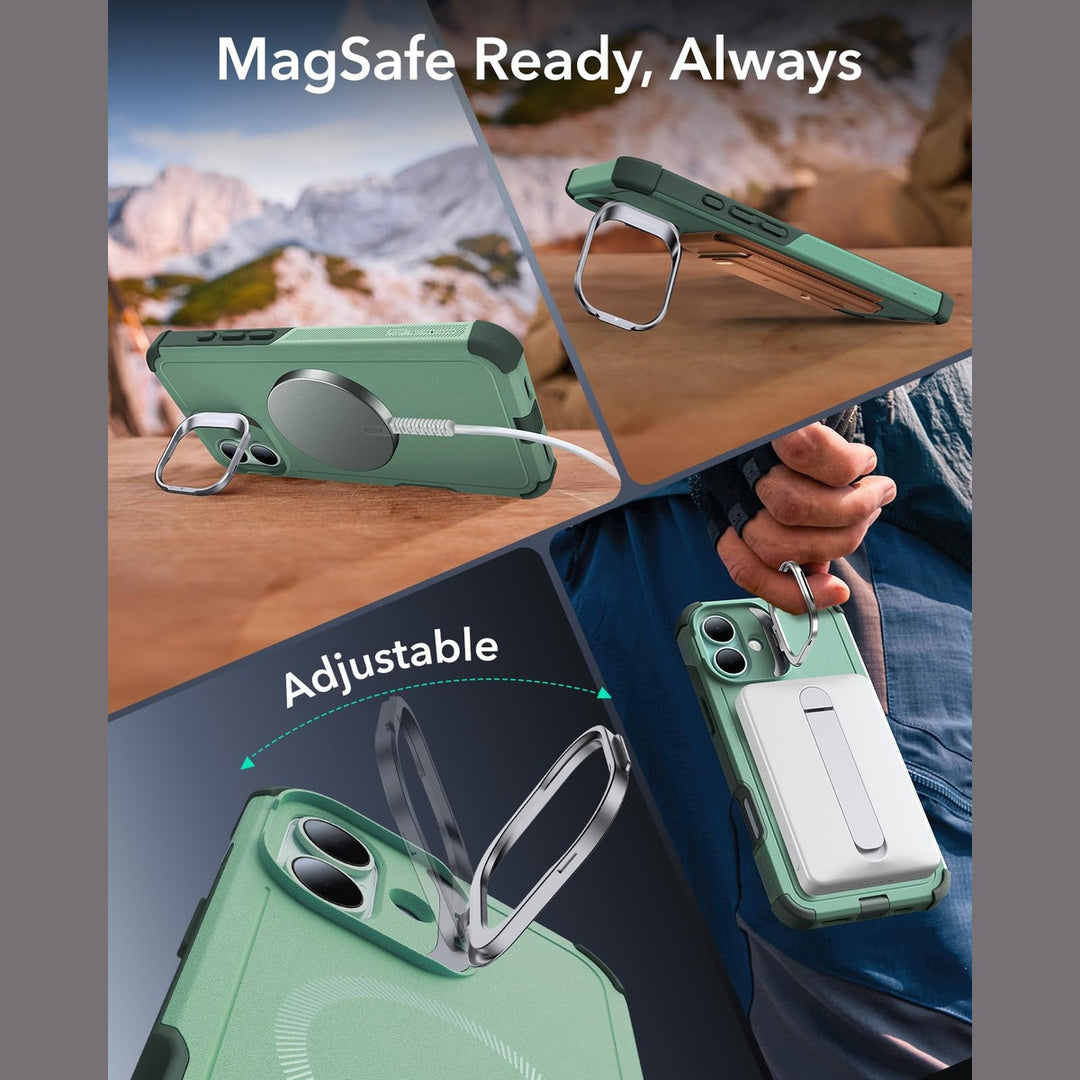 ESR CyberShield iPhone 16 Case with Stand - Light Green - DOKUTRONIX