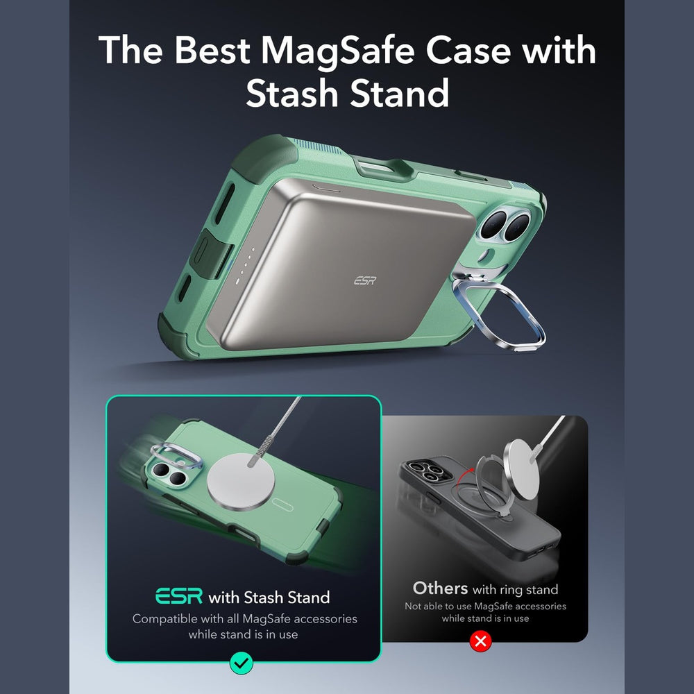 ESR CyberShield iPhone 16 Case with Stand - Light Green - DOKUTRONIX