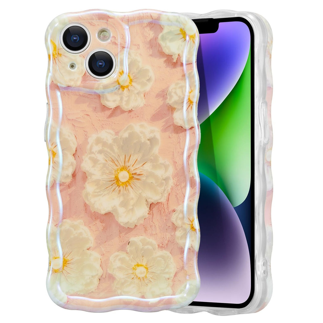 Retro Floral Glossy iPhone 16 Pro Case - Pink Wave - DOKUTRONIX