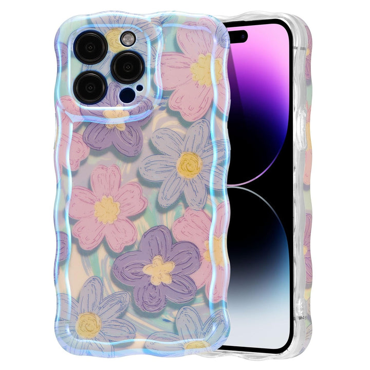 Retro Floral Glossy iPhone 16 Pro Case - Pink Wave - DOKUTRONIX