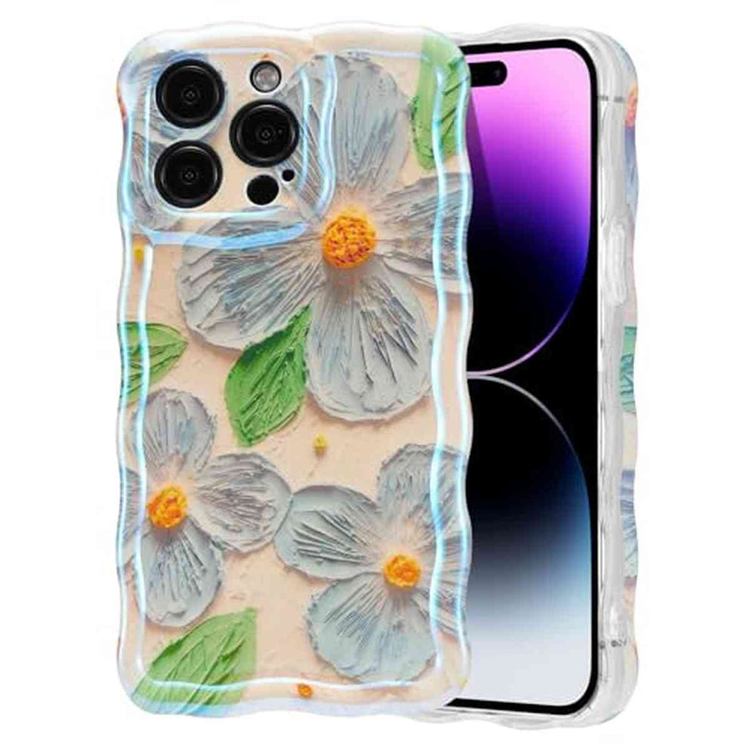 Retro Floral Glossy iPhone 16 Pro Case - Pink Wave - DOKUTRONIX