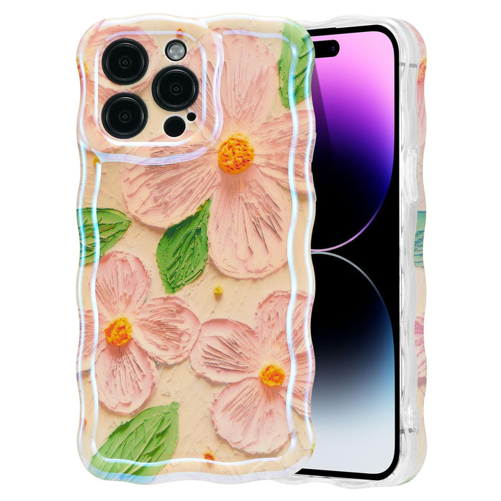 Retro Floral Glossy iPhone 16 Pro Case - Pink Wave - DOKUTRONIX