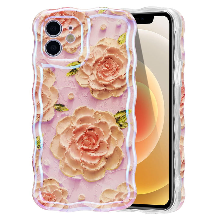 Retro Floral Glossy iPhone 16 Pro Case - Pink Wave - DOKUTRONIX