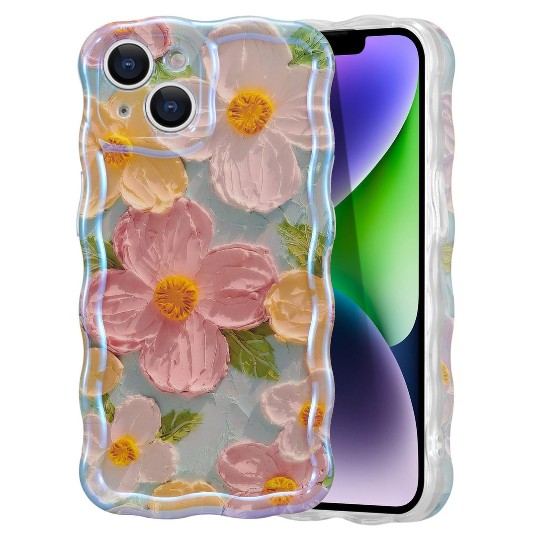 Retro Floral Glossy iPhone 16 Pro Case - Pink Wave - DOKUTRONIX