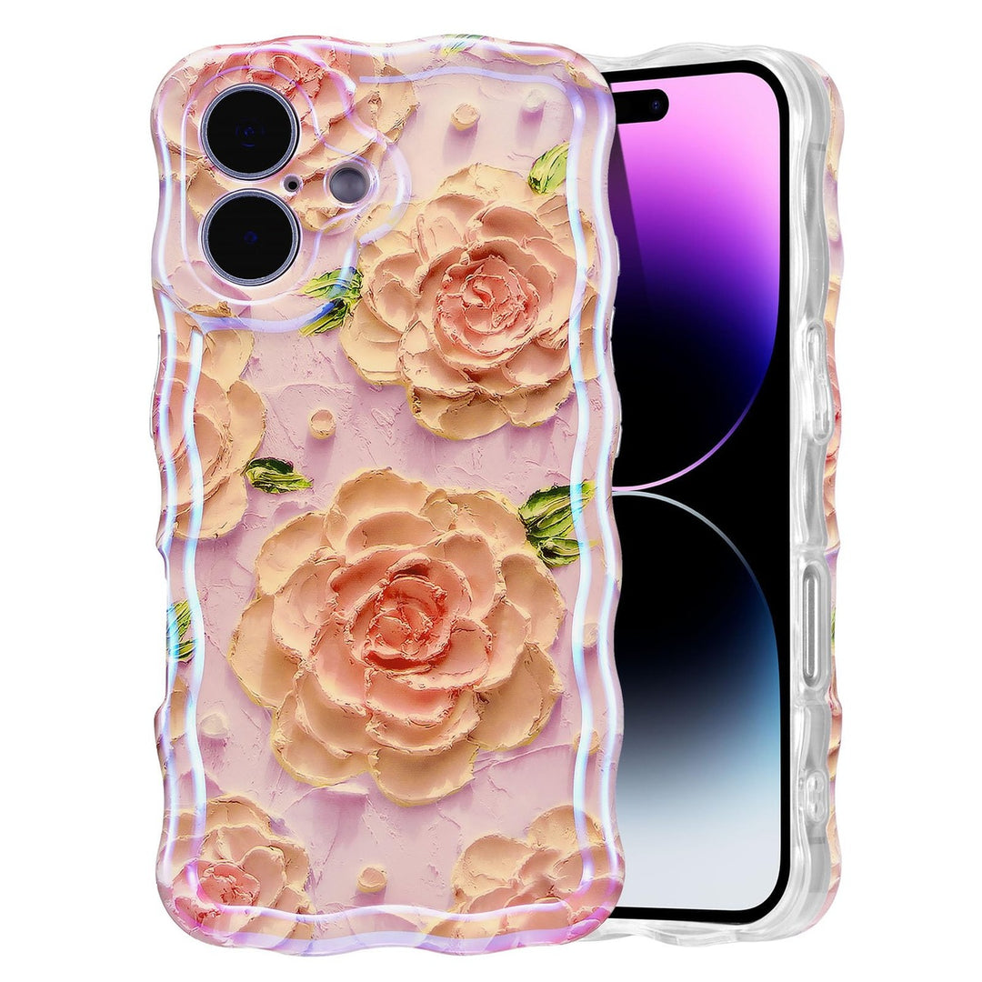 Retro Floral Glossy iPhone 16 Pro Case - Pink Wave - DOKUTRONIX
