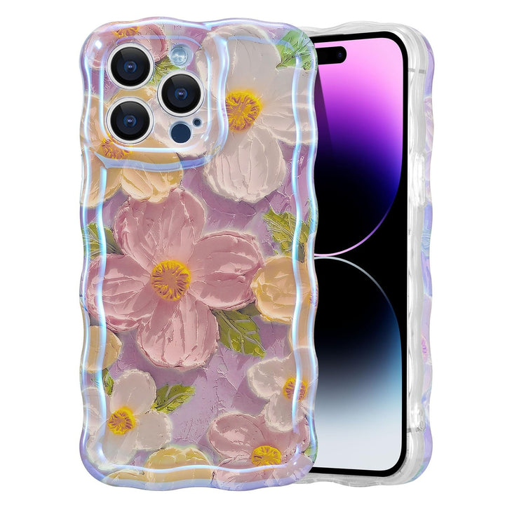 Retro Floral Glossy iPhone 16 Pro Case - Pink Wave - DOKUTRONIX