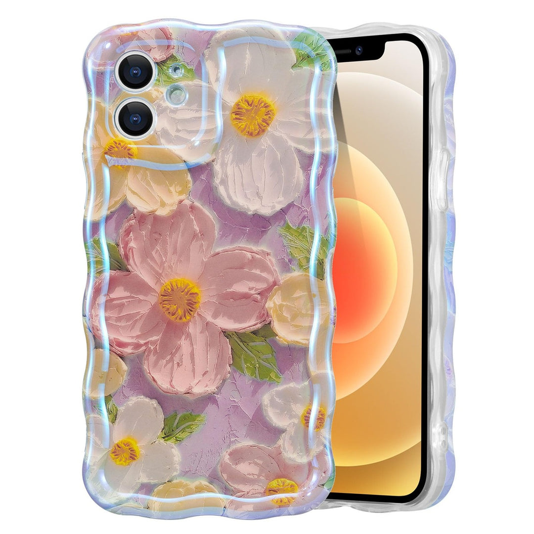 Retro Floral Glossy iPhone 16 Pro Case - Pink Wave - DOKUTRONIX