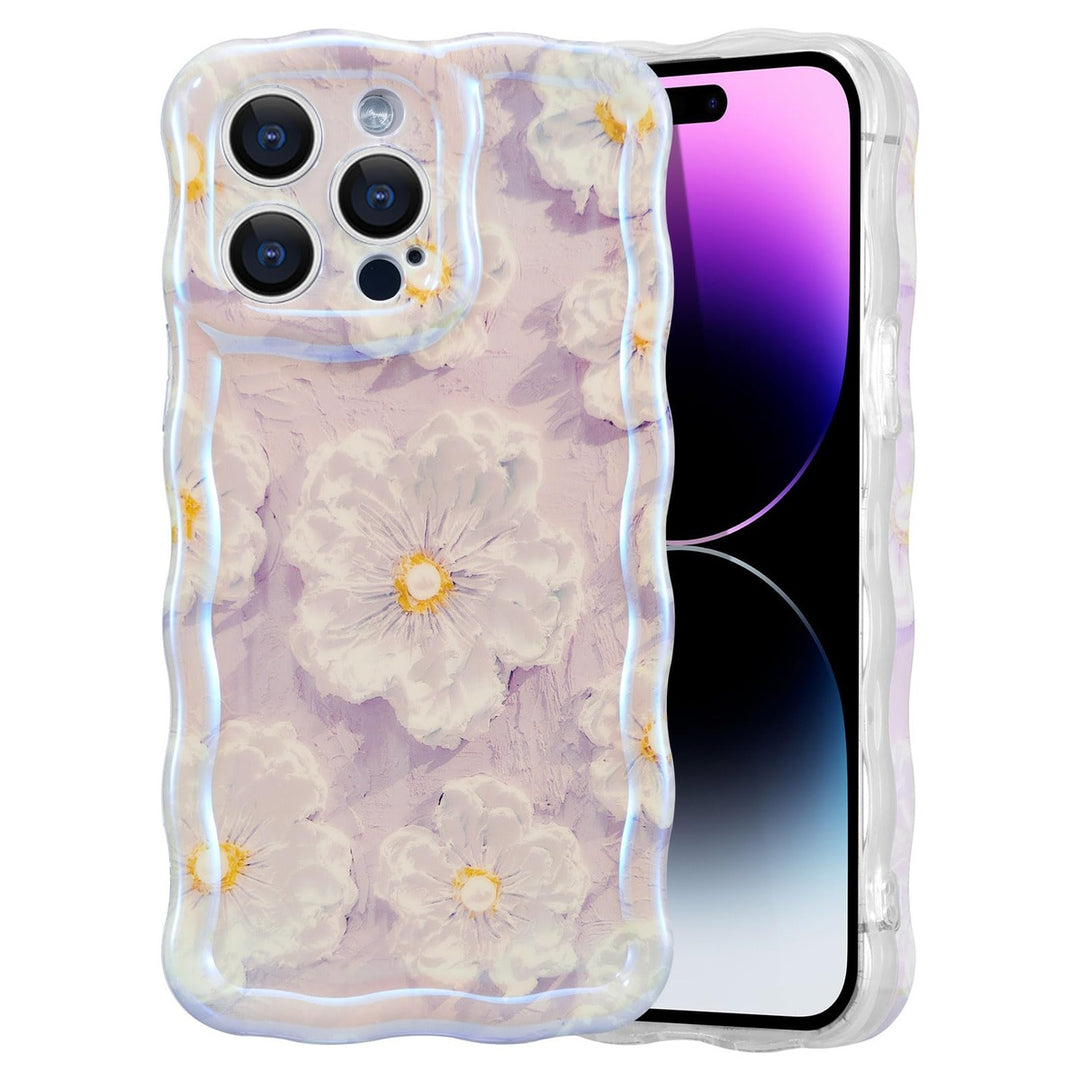Retro Floral Glossy iPhone 16 Pro Case - Pink Wave - DOKUTRONIX