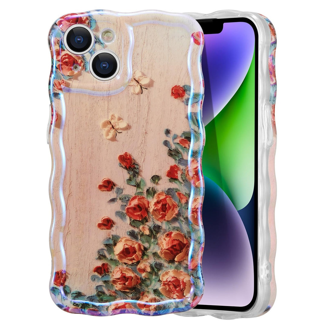 Retro Floral Glossy iPhone 16 Pro Case - Pink Wave - DOKUTRONIX