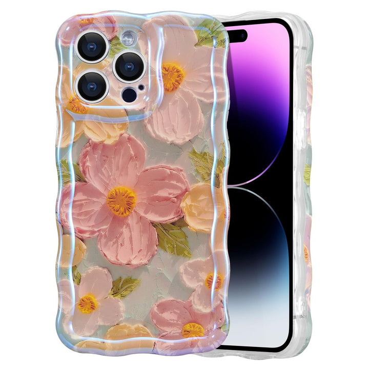 Retro Floral Glossy iPhone 16 Pro Case - Pink Wave - DOKUTRONIX