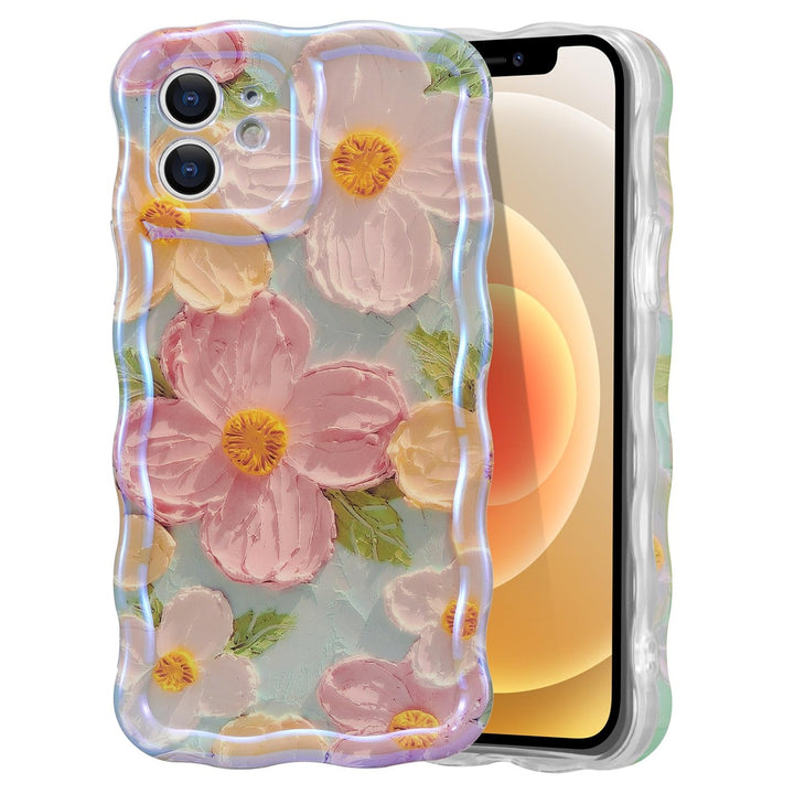 Retro Floral Glossy iPhone 16 Pro Case - Pink Wave - DOKUTRONIX