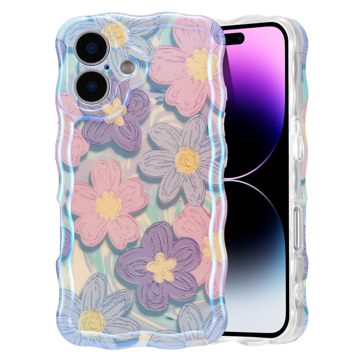 Retro Floral Glossy iPhone 16 Pro Case - Pink Wave - DOKUTRONIX
