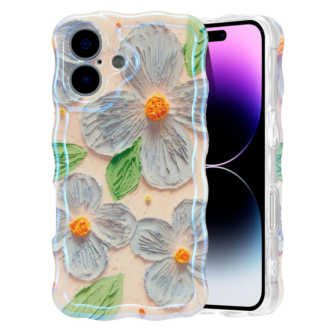 Retro Floral Glossy iPhone 16 Pro Case - Pink Wave - DOKUTRONIX
