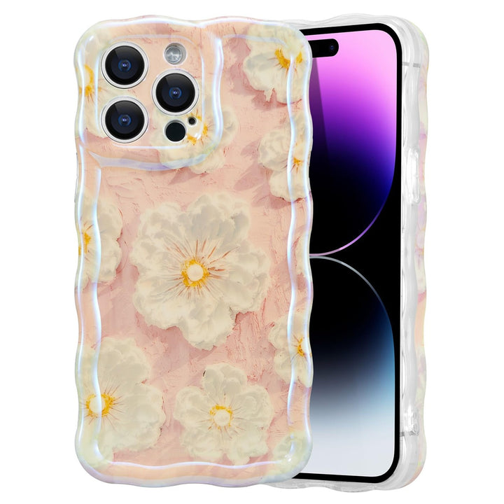 Retro Floral Glossy iPhone 16 Pro Case - Pink Wave - DOKUTRONIX