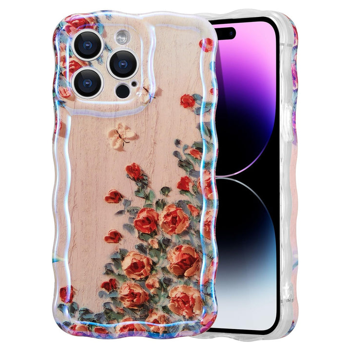 Retro Floral Glossy iPhone 16 Pro Case - Pink Wave - DOKUTRONIX
