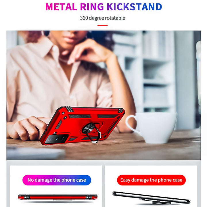 S21 ArmorCase: Red Military-Grade with Screen Protector - DOKUTRONIX