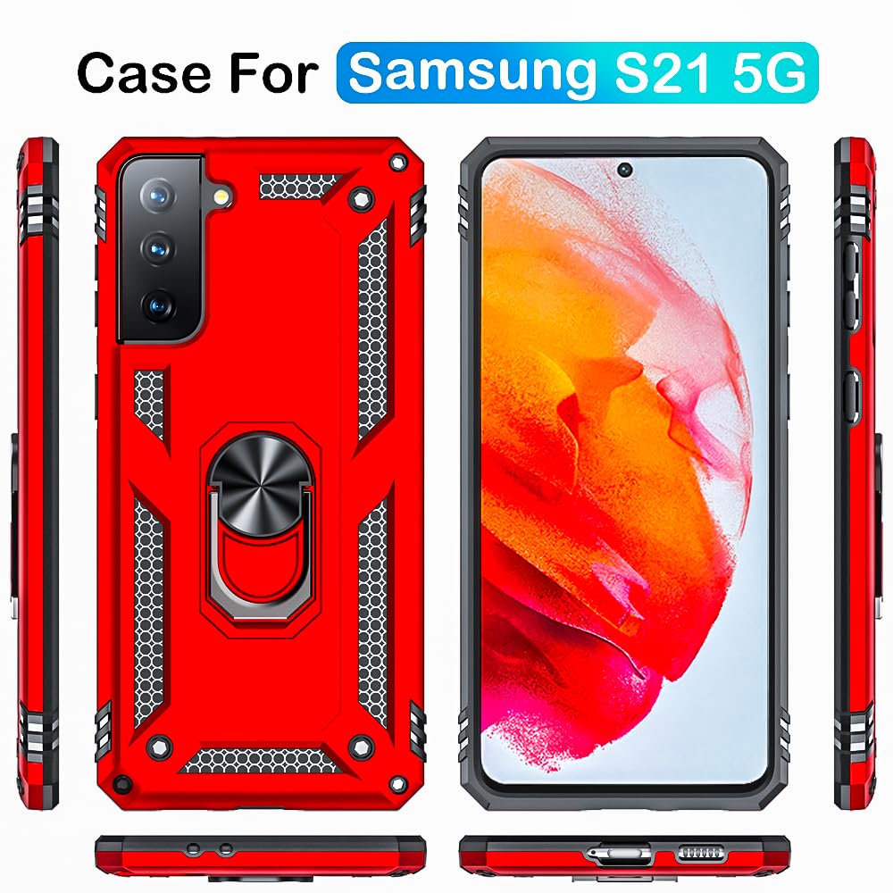S21 ArmorCase: Red Military-Grade with Screen Protector - DOKUTRONIX