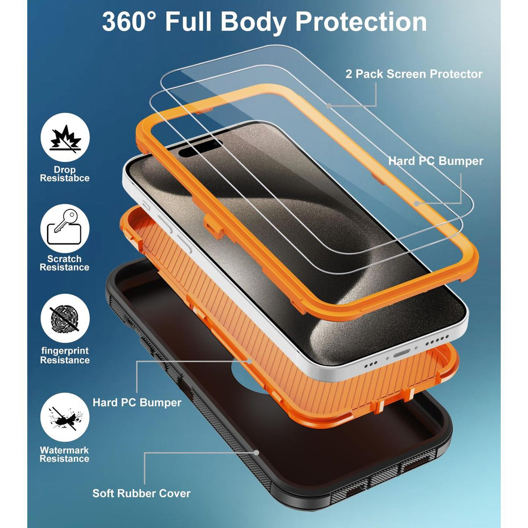 MaxArmor Pro Case for iPhone 15 - Black/Orange - DOKUTRONIX