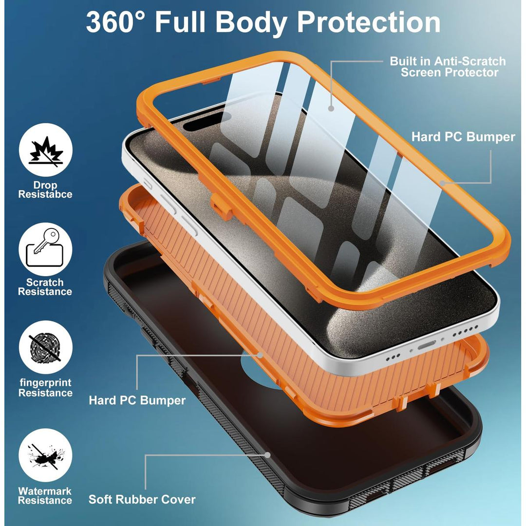 MaxArmor Pro Case for iPhone 15 - Black/Orange - DOKUTRONIX