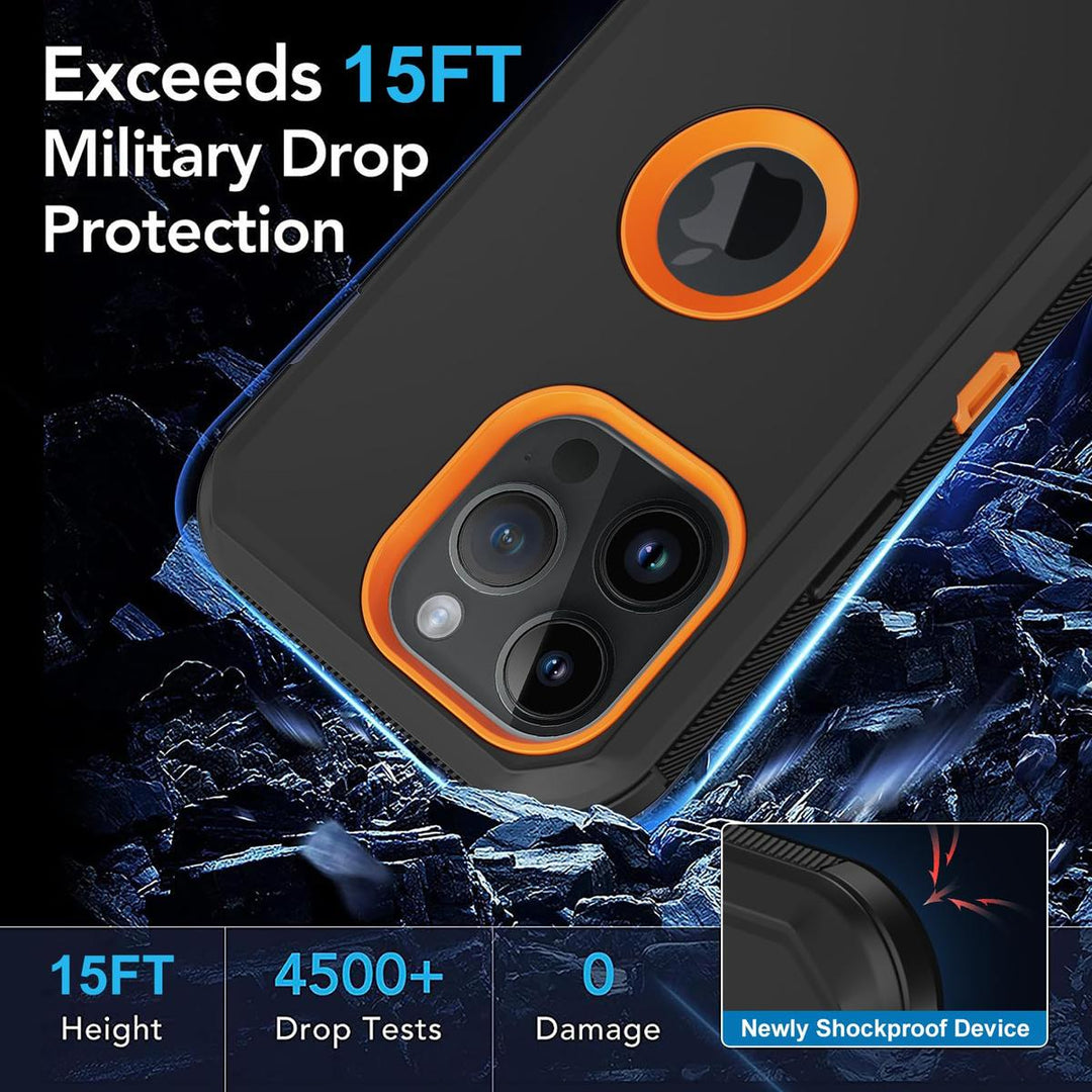 MaxArmor Pro Case for iPhone 15 - Black/Orange - DOKUTRONIX