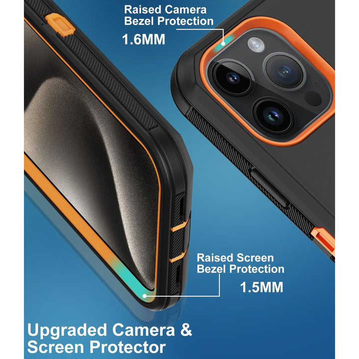 MaxArmor Pro Case for iPhone 15 - Black/Orange - DOKUTRONIX