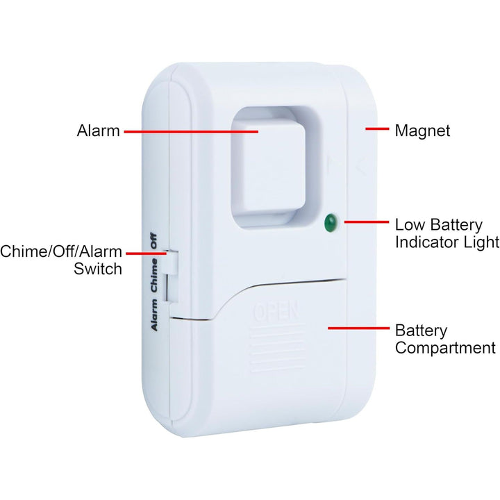 GE Personal Security Window and Door Alarm, 4 Pack, DIY Protection, Burglar Alert, Wireless Chime/Alarm, Easy Installation, Home Security, Ideal for Home, Garage, Apartment and More, White, 45174 - DOKUTRONIX
